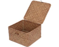 Rieten Plankmanden met Deksel - Handgeweven Zeegras Opbergoplossingen voor Woondecoratie en Organisatie