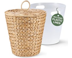 Rieten Prullenbak met Deksel 11 Liter - Rotan Afvalmand voor Badkamer, Slaapkamer en Keuken