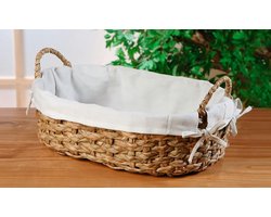 Rieten schaal - Ovale mand - Opbergen en serveren - Met stoffen inleg - 38 x 25 cm - Natuurlijk