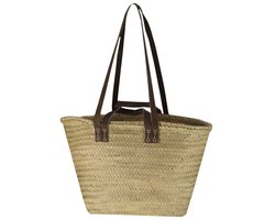 Rieten Schoudertas | Strandtas | Boodschappentas | Palmblad | Leder