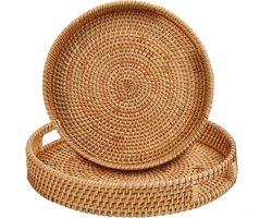 Rieten Serveerschaal - Handgeweven Mand - Keuken Organisatie - Met Handvatten - Set van 2 - Natuurlijk