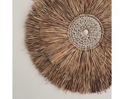 Rieten Wanddecoratie Ø50cm - Muurbord Bali - Wandbord - Wanddecoratie Rond met Schelpen - Muurdecoratie Bohemian - Ibiza stijl - Boho