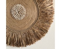 Rieten Wanddecoratie Ø50cm - Muurbord Bali - Wandbord - Wanddecoratie rond met schelpen - Muurdecoratie Bohemian - Ibiza stijl - Boho