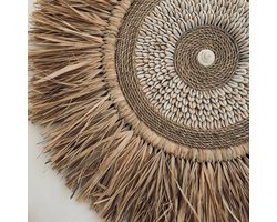 Rieten Wanddecoratie Ø50cm - Muurbord Bali - Wandbord - Wanddecoratie rond met schelpen - Muurdecoratie Bohemian - Ibiza stijl - Boho
