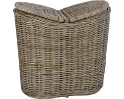 Rieten Wasmand Duo ovaal in Grijs rotan - 2 vakken - met deksel