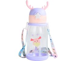 Rietjesbeker Kind - Drinkbeker met Rietje en Strap - 600ml - Fles - Anti-lek dop - 2+ jaar