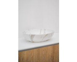 Riho Marmic Oval Waskom 52x39.5x13cm Keramiek Ovaal marmer mat wit