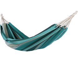 Rijoka Hangmat Large - 200x140cm - Groen Gestreept - 1 Persoons - Incl. 2 Haken, Touw én Opbergzak