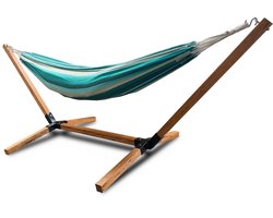 Rijoka Hangmat Met Houten Standaard - Draagkracht 150kg - 270x100x95cm - Hangmat Stripes