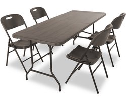 Rijoka Inklapbare Tafelset Met Unieke Houtlook Design - Tafel en 4 Stoelen | Taupe