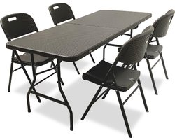 Rijoka Inklapbare Tuinset Met Rattan Design | Tafel en 4 Stoelen | Taupe