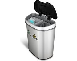 Rijoka Prullenbak met Sensor Dubbel - 70 Liter - 2x35Liter - RVS Zilver - Soft Close - Vingerafdrukvrij - Modern Design