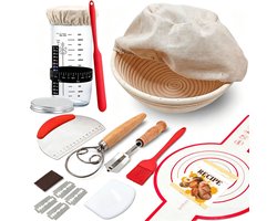 Rijsmand met Deegschraper en Broodzak voor Broodbakken - Rond Rijsmandje geschikt voor Zuurdesem - Broodmand Brood Bakken - Set met Deegsnijder Deegmesje Deegsteker Deegkleed Deense Deegklopper - voor Zelfgebakken Brood