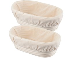 Rijsmandje Broodbakken 2-delige Set - 10 Inch Ronde Rijsmand - Natuurlijk Rotan - Inclusief Liners - Perfect voor Desembrood & Thuisbakkers