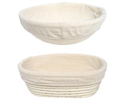 Rijsmandje voor brood - 2 Stuks - Broodmandje - Rotan - Inclusief stoffen hoes - Gereedschap voor deegfermentatie - Brood Bakaccessoires - Brood Bakken - Broodmand - Geschikt voor Zuurdesem - 1 Rond 25 x 8 cm + 1 Ovaal 25 x 15 x 8cm - Beige