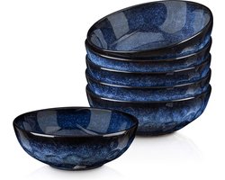Rijst Dessert Granen Kommen - 6 Stuk Aardewerk Vintage Look - Keramische Sterrenblauwe Grote Serveerkom - Soep-Mixen-Fruit-Noedel-Ramen - China Bowl - Capaciteit van 940 ml - 18x18x63 cm.