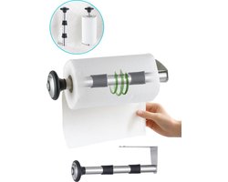Rilenta Keukenrolhouder - Extra Stevig Zelfklevend - RVS - Compacte Houder voor Keukenrol en Keukenpapier - Rollenhouder - Metaal - Keukenrolhouders - Hangend - Staand - Papierrolhouder - Wandmodel
