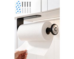 Rilenta Keukenrolhouder – Zelfklevend & Hangend – Zwart RVS – Met Stopmechanisme – Wand Keukenrolhouder – Zonder Boren