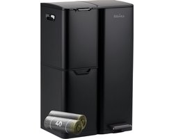 Rilenta Prullenbak Afvalscheiding 60 Liter met 3 Vakken & 40 Vuilniszakken & Geurfilter - Pedaalemmer RVS Keuken - Vuilnisbak - Afvalbak - Vuilbak - Compostbak - Afvalemmer Kantoor & Flessen - Prullenbakken - Afvalscheidingprullenbakken - Mat Zwart