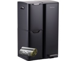 Rilenta Prullenbak Afvalscheiding 60 Liter met 3 Vakken & 40 Vuilniszakken - Pedaalemmer RVS Keuken - Vuilnisbak - Afvalbak - Vuilbak - Compostbak - Afvalemmer Kantoor & Flessen - Prullenbakken - Afvalscheidingprullenbakken - Vuilnisemmer - Mat Zwart