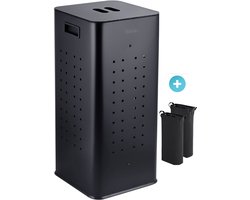 Rilenta Wasmand 70 Liter RVS - Twee Vakken & 2 Waszakken - Met Deksel - Wassorteerder (2x 35L) - 70 cm Hoog - Inclusief Sorteerzakken - Was Sorteren - Zwart