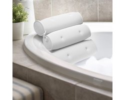 Rilimo® - Badkussen – Badkussen met zuignappen - Voor Nek en Rug - Kussen voor in bad - Hoofdteun Kussen met antislip - Wit - Waterdicht - Comfort Nekkussen - Ontspanning 3 rollen