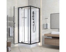 RIMO Complete Douchecabine met Draaideur – 90x90x215 cm – Mat Zwart – Helder Glas – Omkeerbaar