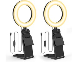 Ring Light voor Laptop, PC, Videoconferentie Verlichting, Set van 2, 5 Inch, Licht Ring voor Monitor, Bureau, Mobiele Telefoon met Statief en Telefoonhouder, Streaming voor Zoom