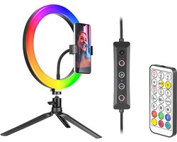 Ringlamp met Tripod - 26 cm - RGB verlichting - Verschillende kleuren - 9cm hoogte