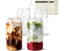 rinkglazen 450 ml – Geribbelde Waterglazen Set – Moderne Glazen voor Water, Sap en Frisdrank