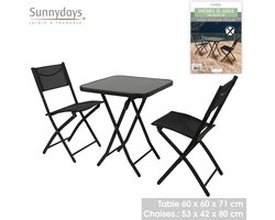 "RIO COLLECTION" ZWARTE OPVOUWBARE TUINTAFEL EN 2 STOELEN SET