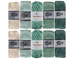 Rio en Queen multi katoen garen pakket - Vintage groen/ecru kleuren - 10 bollen van 50 gram