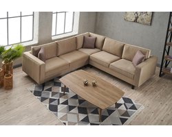 Risa Home Hoekbank Kale Velvet Crème - vijf persoons - Velvet - Modern - 258 x 83 x 258 cm
