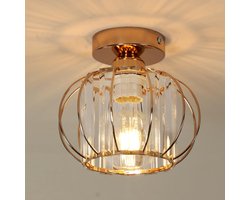 Riserva Kristallen Plafondlamp Goud - E27 Fitting - Vintage Industriële Plafondlamp van IJzer en Kristal voor Woonkamer, Slaapkamer en Hal