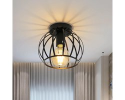 Riserva Ronde Plafondlamp Zwart Industrieel Retro - E27 Fitting Max 60W 220V - voor Slaapkamer Woonkamer Keuken Studie