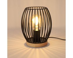 Riserva Tafellamp industriële stijl ovaal zwart ijzer‑hout, E27 fitting, max 60W, zonder lamp, voor slaapkamer studeerkamer woonkamer