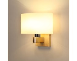 Riserva Wandlamp modern minimalistisch ovaal houtkleur, glazen kap, E27 fitting max 60W zonder lamp, voor studeerkamer, slaapkamer, woonkamer, eetkamer