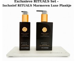 Rituals - Amber - Bath Set - Hand Wash 300 ml + Hand Balm 175 ml + RITUALS Luxe Marmeren Plankje - Hand Zeep - RITUALS Luxury Tray