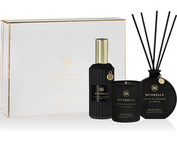 Riverdale - Cadeaupakket - Lotus & Jasmine - Geurstokjes, Geurkaars & Roomspray - Geschenkset.