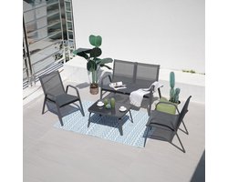 RIVET - Tuinmeubelset - 4-Delig - Zwart - Stalen Frame met Poedercoating - Tafel met Gehard Glazen Blad - Modern Design