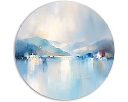 Rivier muurdecoratie rond - Landschap muurcirkels - Wandpaneel Bergen - Muurdecoratie industrieel - Wanddecoratie rond - Woonkamer decoratie muurcirkel forex 90x90 cm