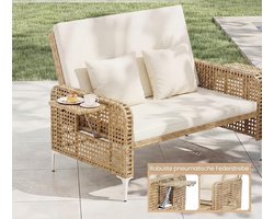 Riviera Duo Ligbed Loungeset met Tafel 3-Delig Polyrotan Verstelbare Ligstoelen met Kussens 5-Standen Weerbestendig voor Tuin Balkon Terras Zwart Gemêleerd