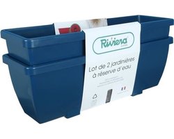 RIVIERA EVA bloembak - Set van 2 plantenbakken - Kunststof - 57 cm - Blauw