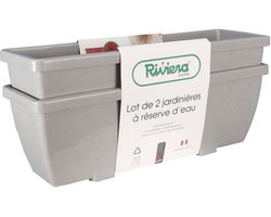 RIVIERA EVA bloembak - Set van 2 plantenbakken - Kunststof - 57 cm - Steen