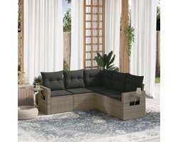 Riviera Lounge Balkon Tuinbank Set 5-Delig Polyrotan met Tafel en Grijze Kussens 62 x 62 x 69 cm