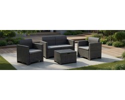 Riviera Luxe Tuinmeubelset – 4-delige Buitenlounge Set van Waterdicht Polypropyleen – Modern Antraciet – Tuinbank, Fauteuils en Salontafel – Weerbestendig & UV-bestendig – Comfortabele Outdoor Loungeset voor Balkon, Terras & Tuin MedahomeStore