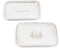 Riviera Maison Bordjes Wit/Goud - Sparkling Times Borden Set Van 2 - Porselein - (LxBxH) 20.5x13x3