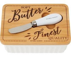 Riviera Maison Botervloot met Deksel - Finest Quality Butter Dish - Wit - Porselein