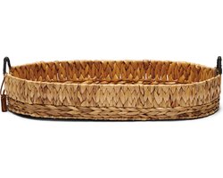 Riviera Maison dienblad ovaal, Serveerblad handvaten - Flores Tray - Bruin - Waterhyacint, Metaal - Maat L