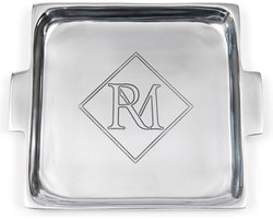 Riviera Maison Dienblad Rechthoek Zilver - RM Monogram Plateau Handvaten - Aluminium (LxBxH) 21x18x2
